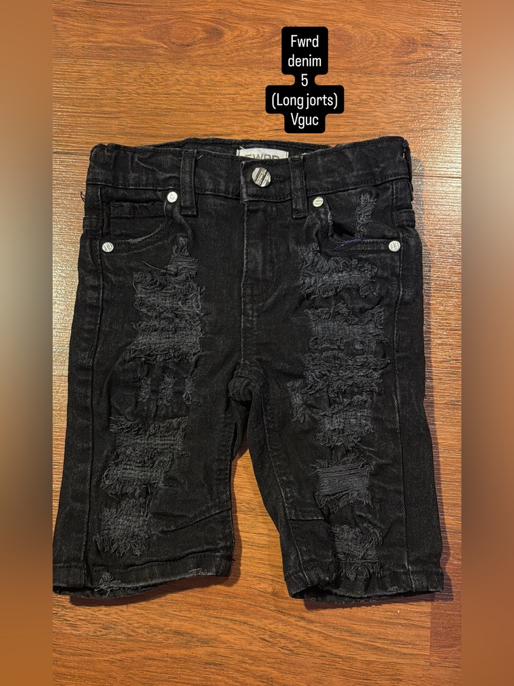 FWRD Denim Kids Black Distressed Shorts